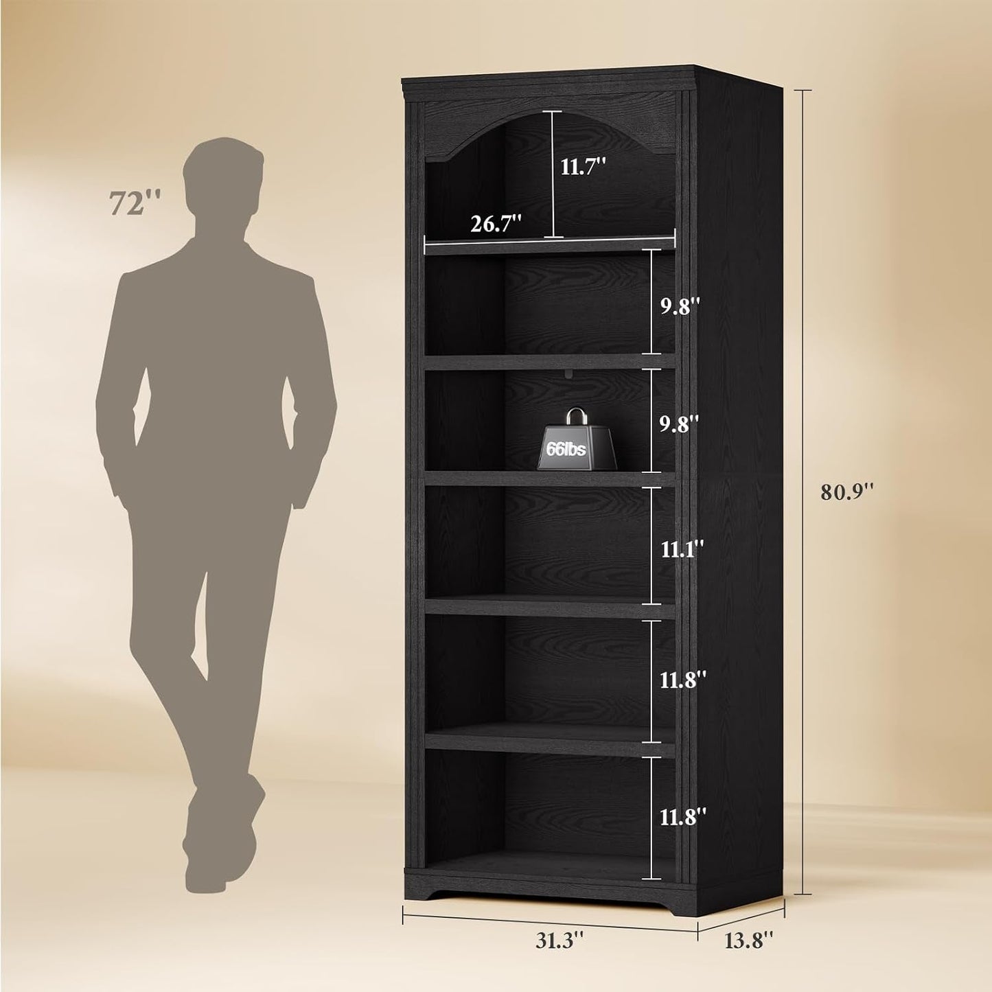 Tall Black Arched Vintage Commercial Grade Bookshelf-1
