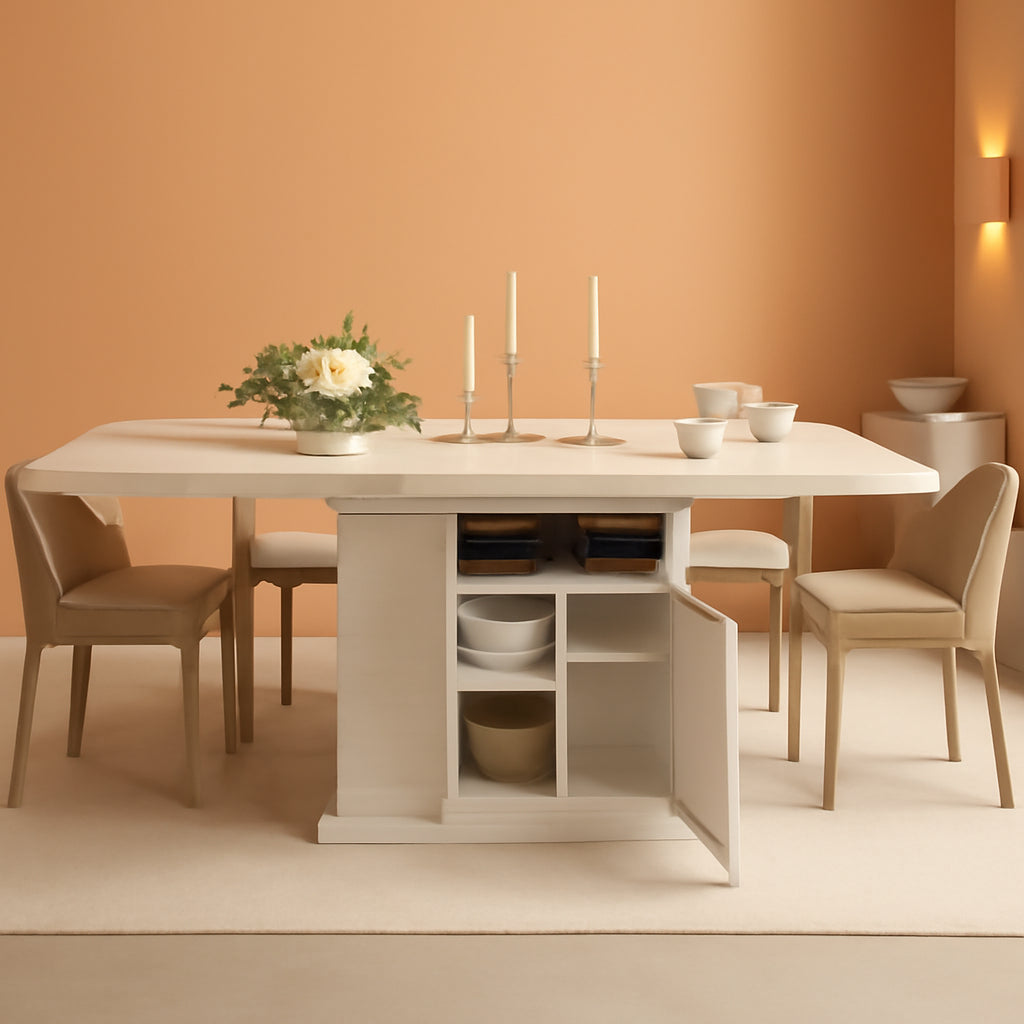 White Extendable Faux Marble Rectangular Dining Table