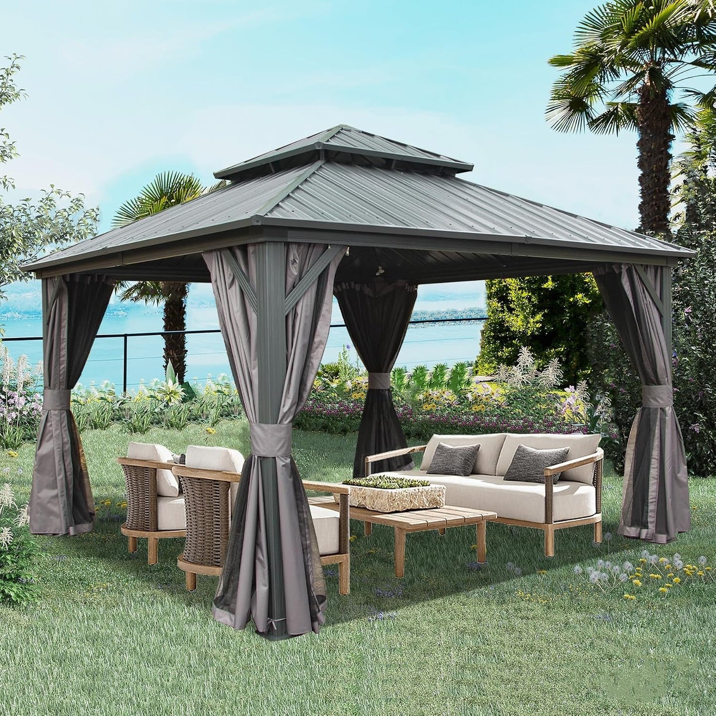 12x12 Hardtop Gazebo Featuring Aluminum Frame Netting