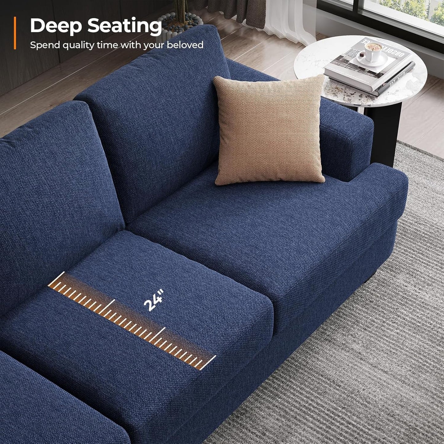 89 Inch Navy Blue Deep Seats Oversized Sofa Living Room-4