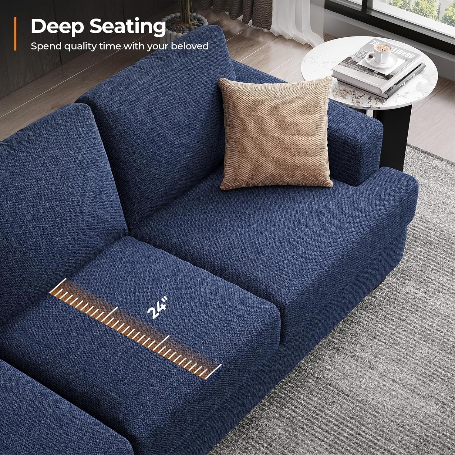 89 Inch Navy Blue Deep Seats Oversized Sofa Living Room-4