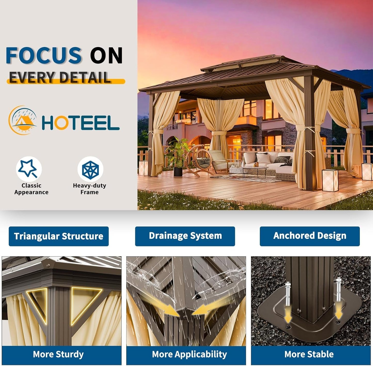 10x15 Hardtop Gazebo Brown Weatherproof Outdoor Patio