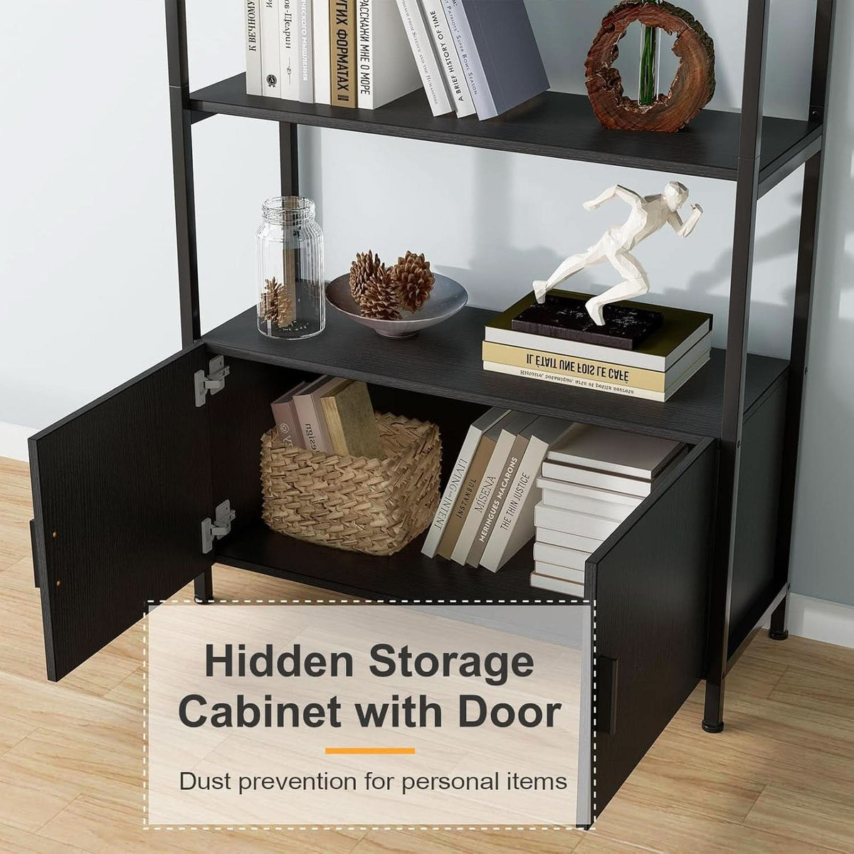 Arched Bookcase With Doors 71 Inch Industrial Black