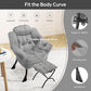 Large Light Gray Upholstered Armchair Folding Ottoman