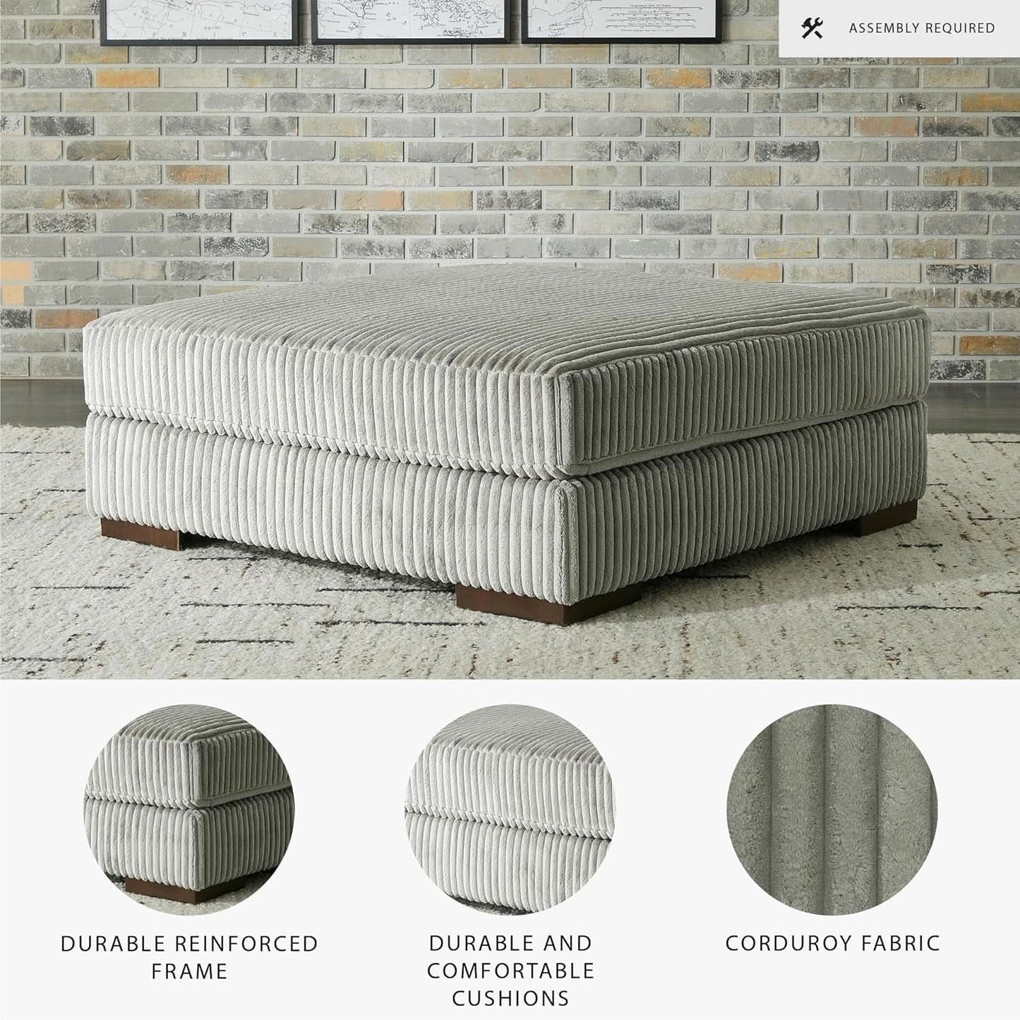 Oversized Tufted Upholstered Ottoman With Light Gray