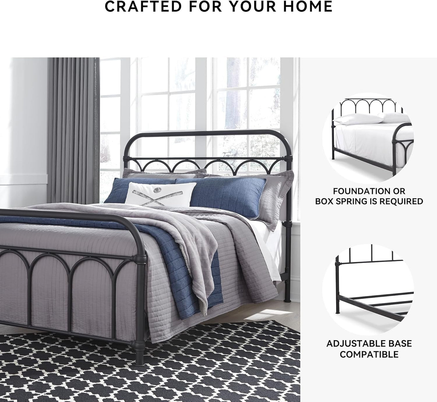 Full size Metal Bed Matte Black Industrial Farm house