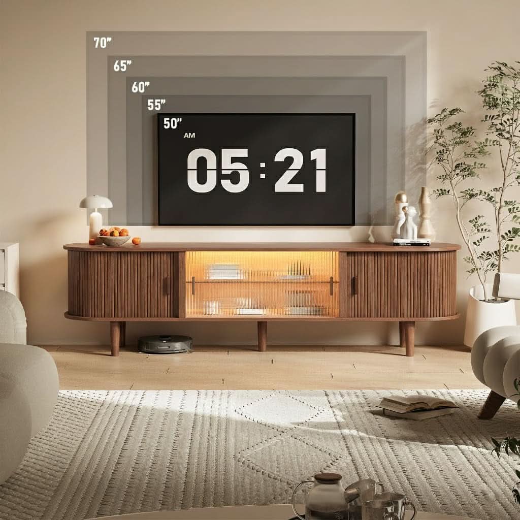 70 Inch Walnut TV Entertainment Center With LED Lighting-3