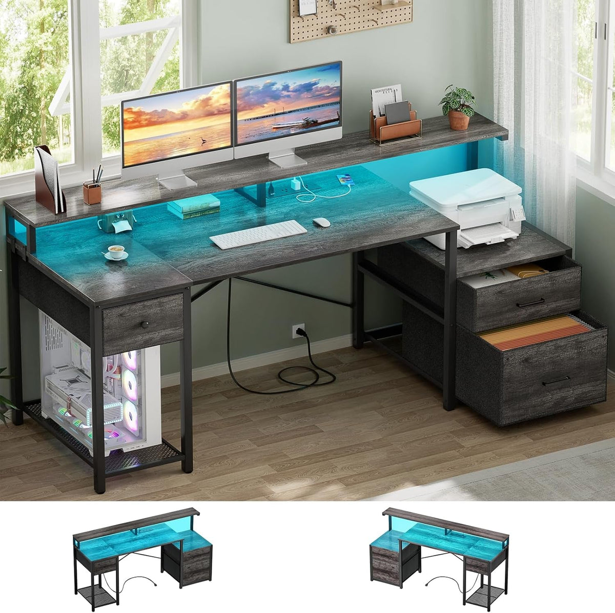 Grey Oak 59 Inch Computer Desk For Modern Home Office