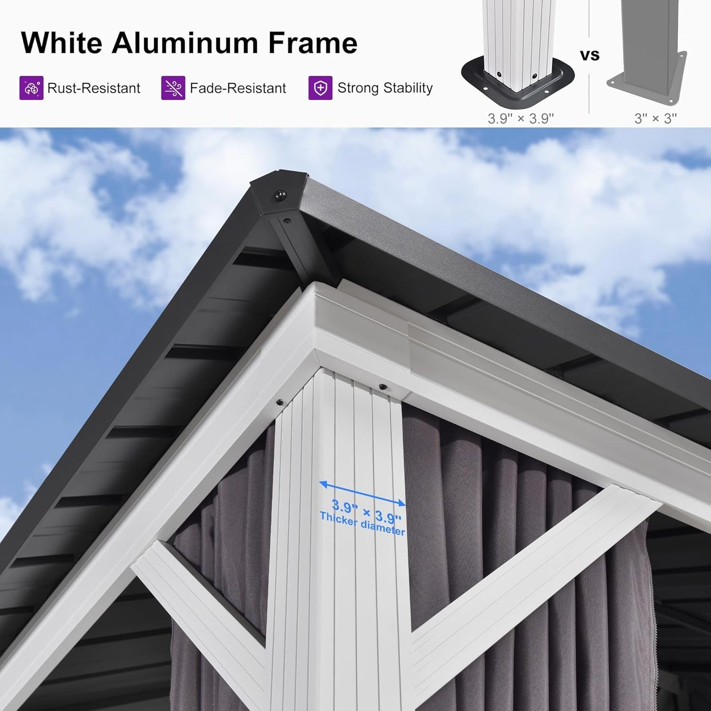 12x14 White Aluminum Frame Hardtop Gazebo Curtains