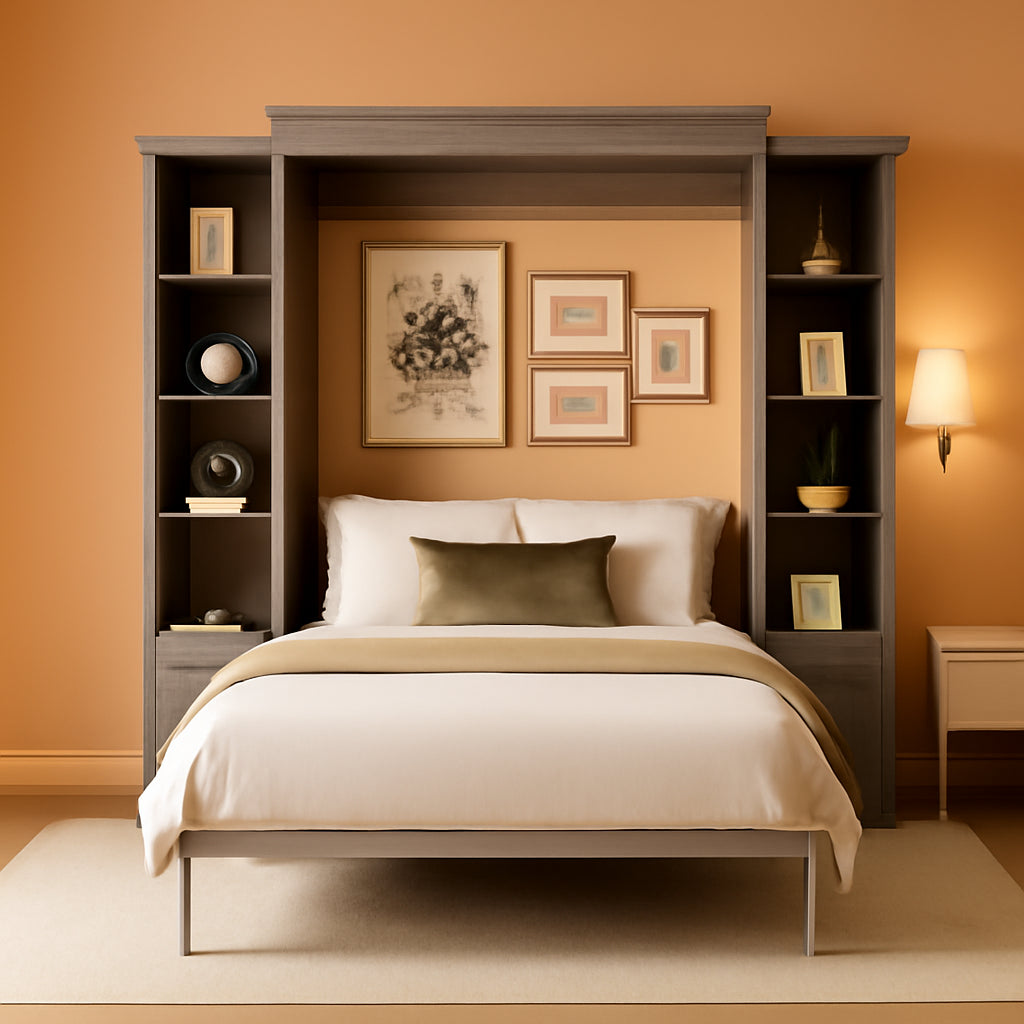 Grey Queen Murphy Bed With Multifunctional Storage-0