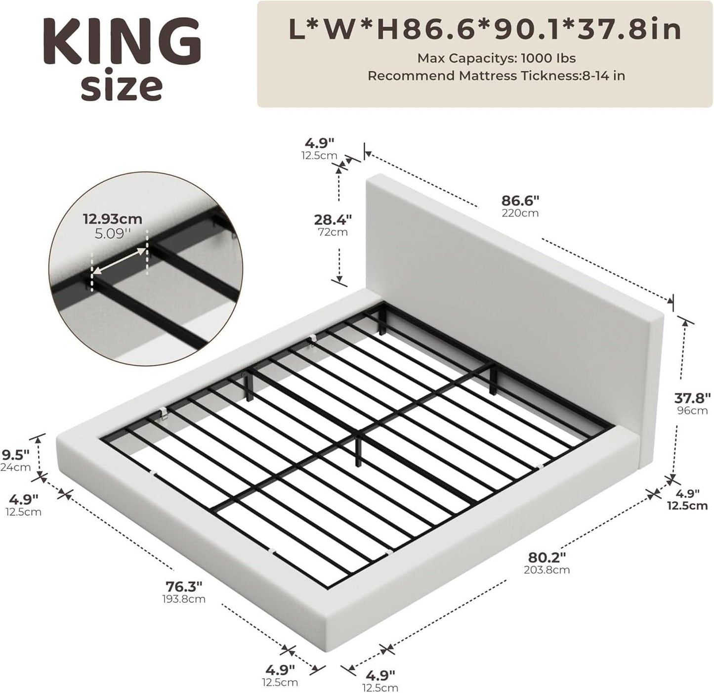 Snow White Memory Foam Plus Plat form Bed King Bed Frame