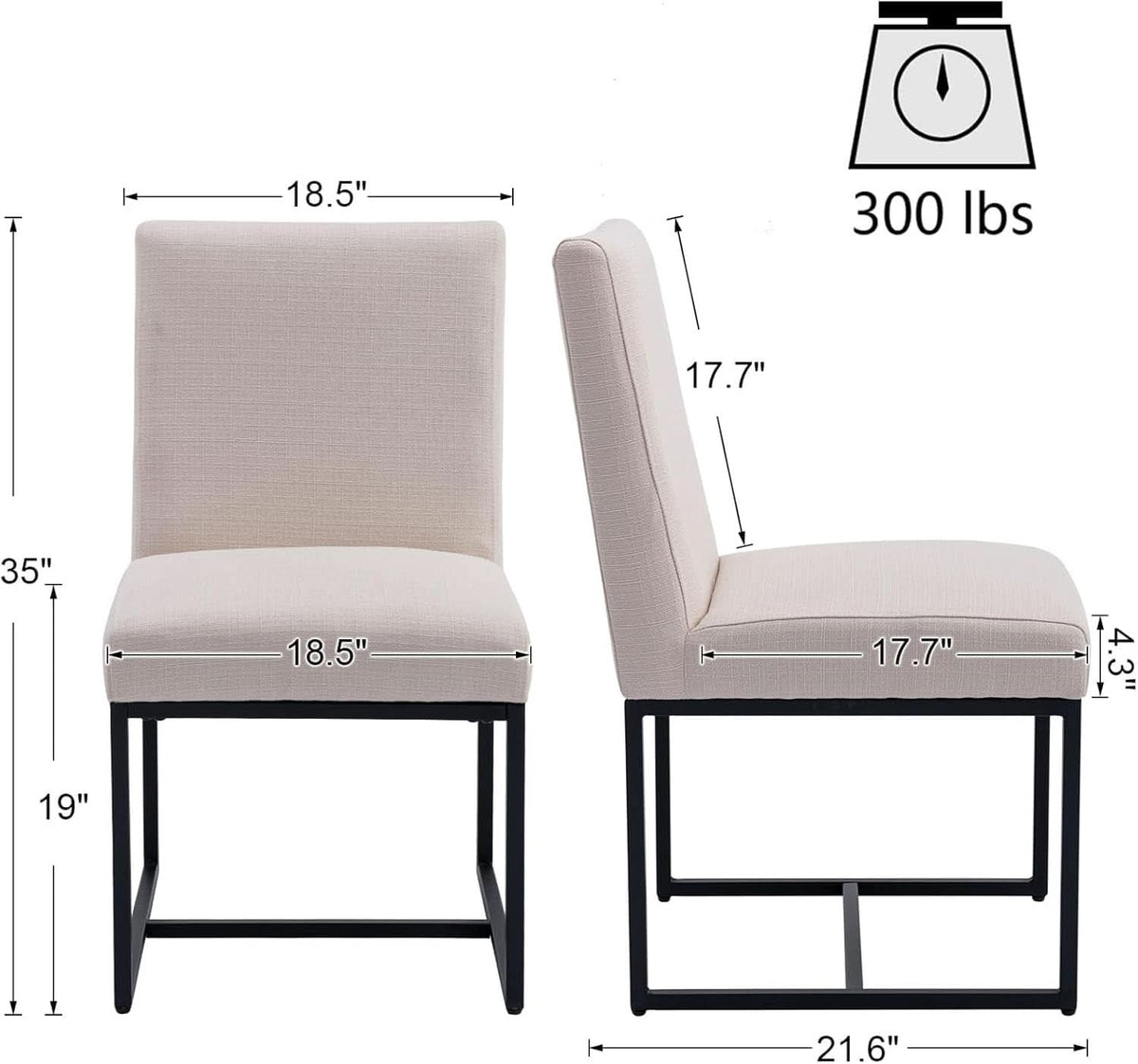 Cream Linen Upholstered Dining Chairs Midcentury Modern-1