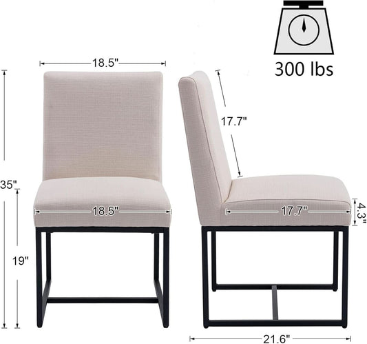 Cream Linen Upholstered Dining Chairs Midcentury Modern-1