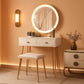 Makeup Vanity Desk White Goldtone Illuminating Mirror