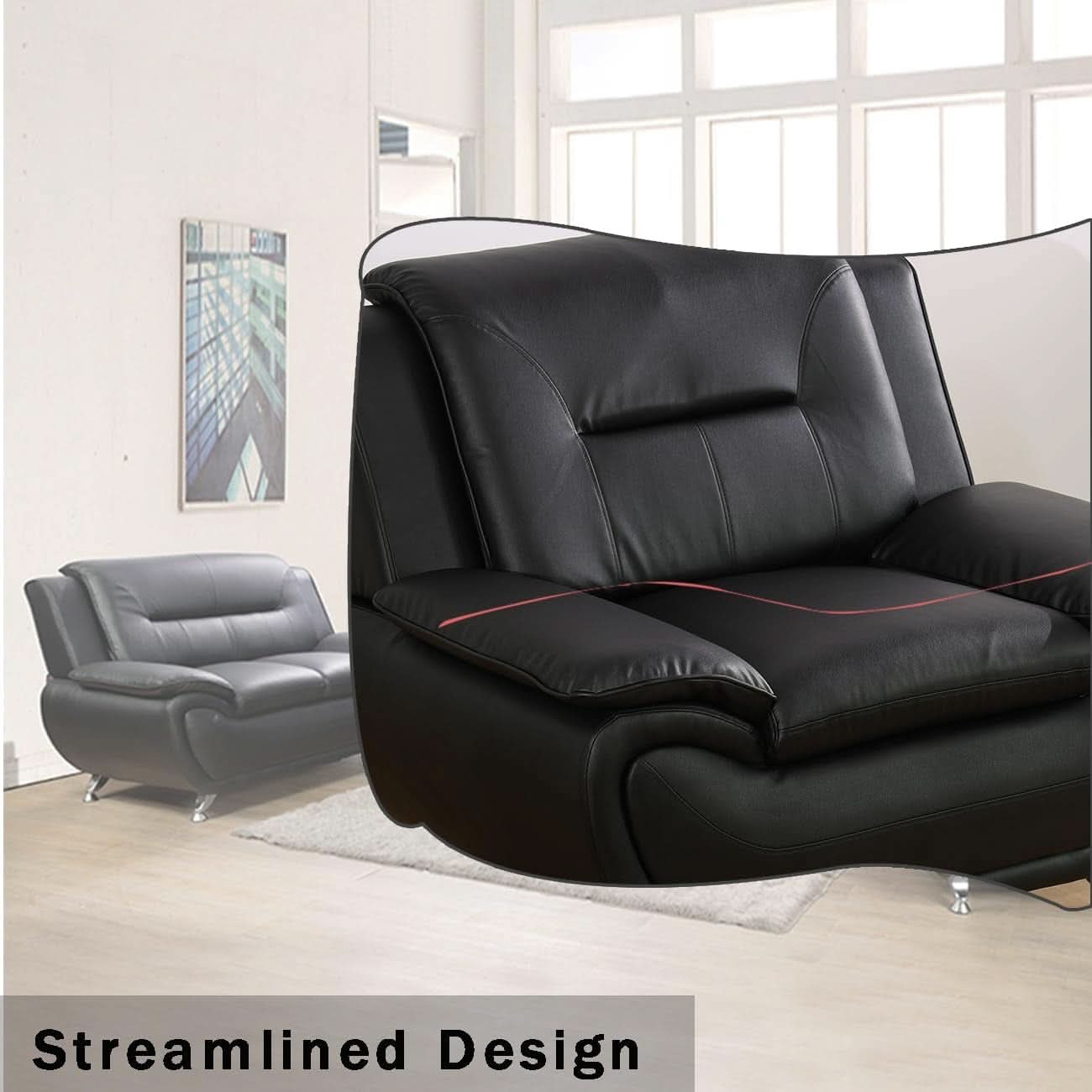 Leather Couches For Living Room Black Sofa And Loveseat Set-2