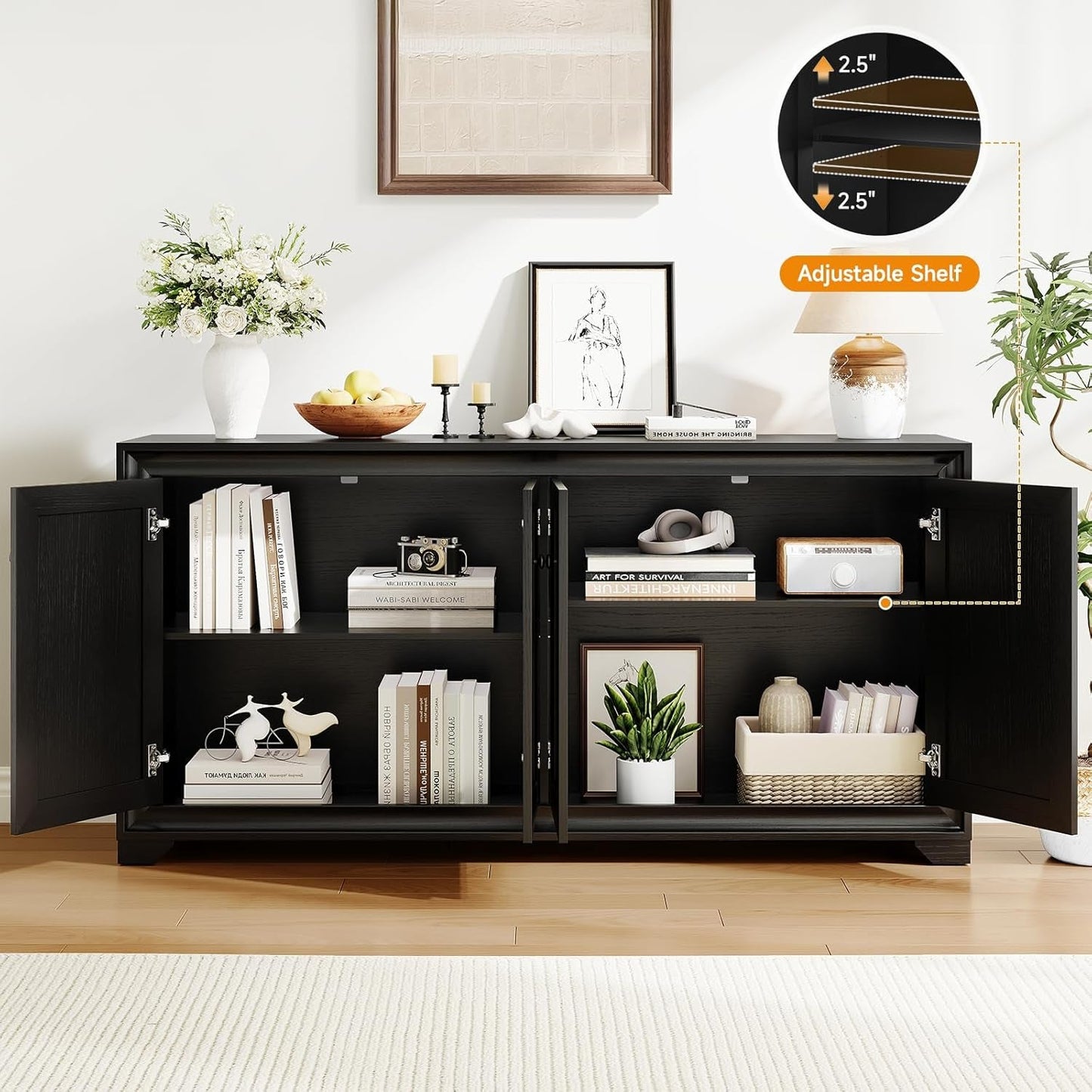 60 Inch Sideboard Buffet Cabinet With Adjustable Shelves