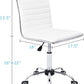 Mid Back Vanity Chair White PU Leather Swivel Office Chair