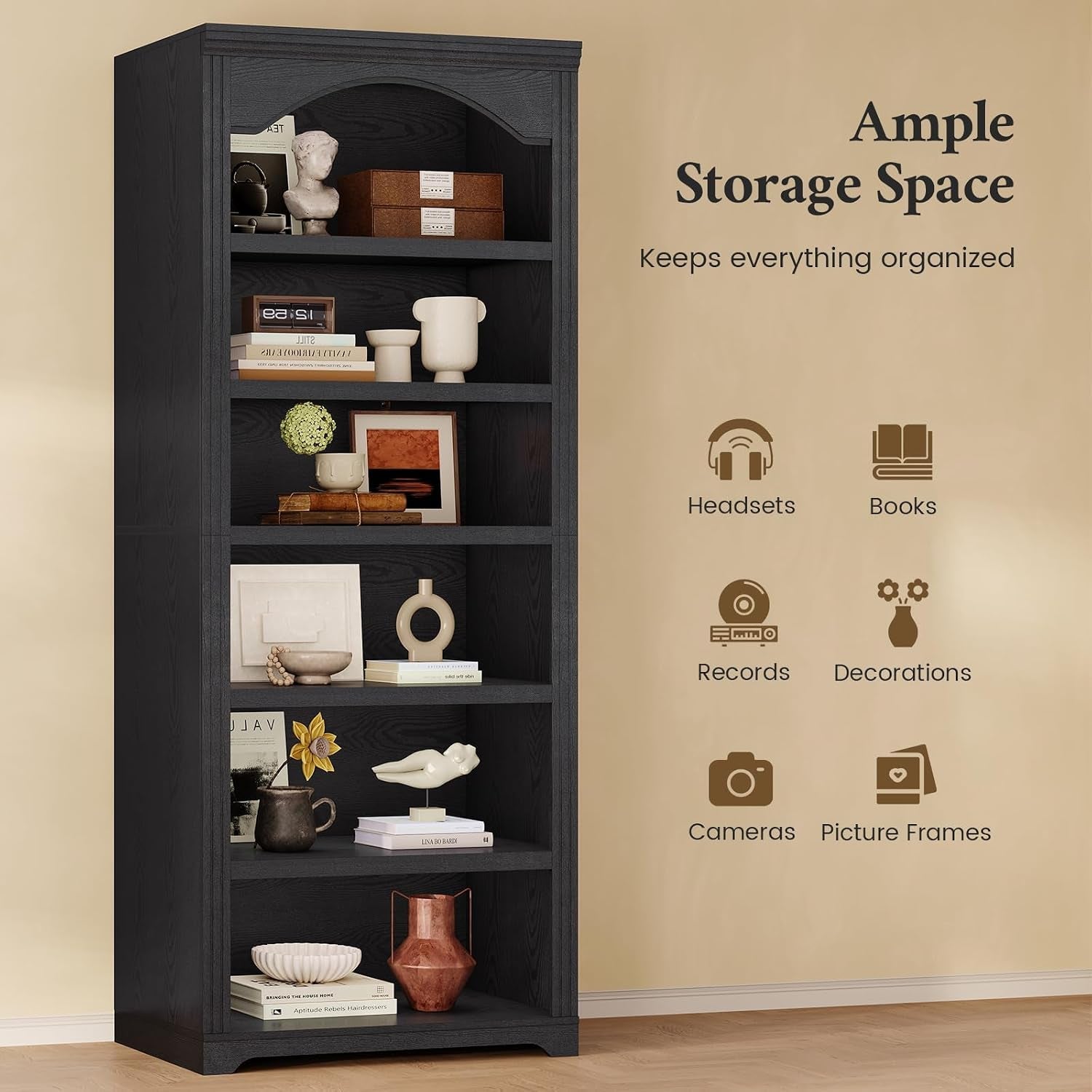 Tall Black Arched Vintage Commercial Grade Bookshelf-2
