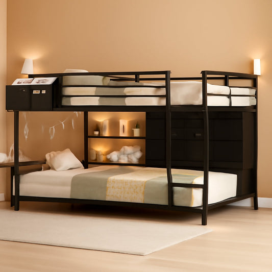 Full Over Twin Bunk Bed Black Security Guardrails Drawers