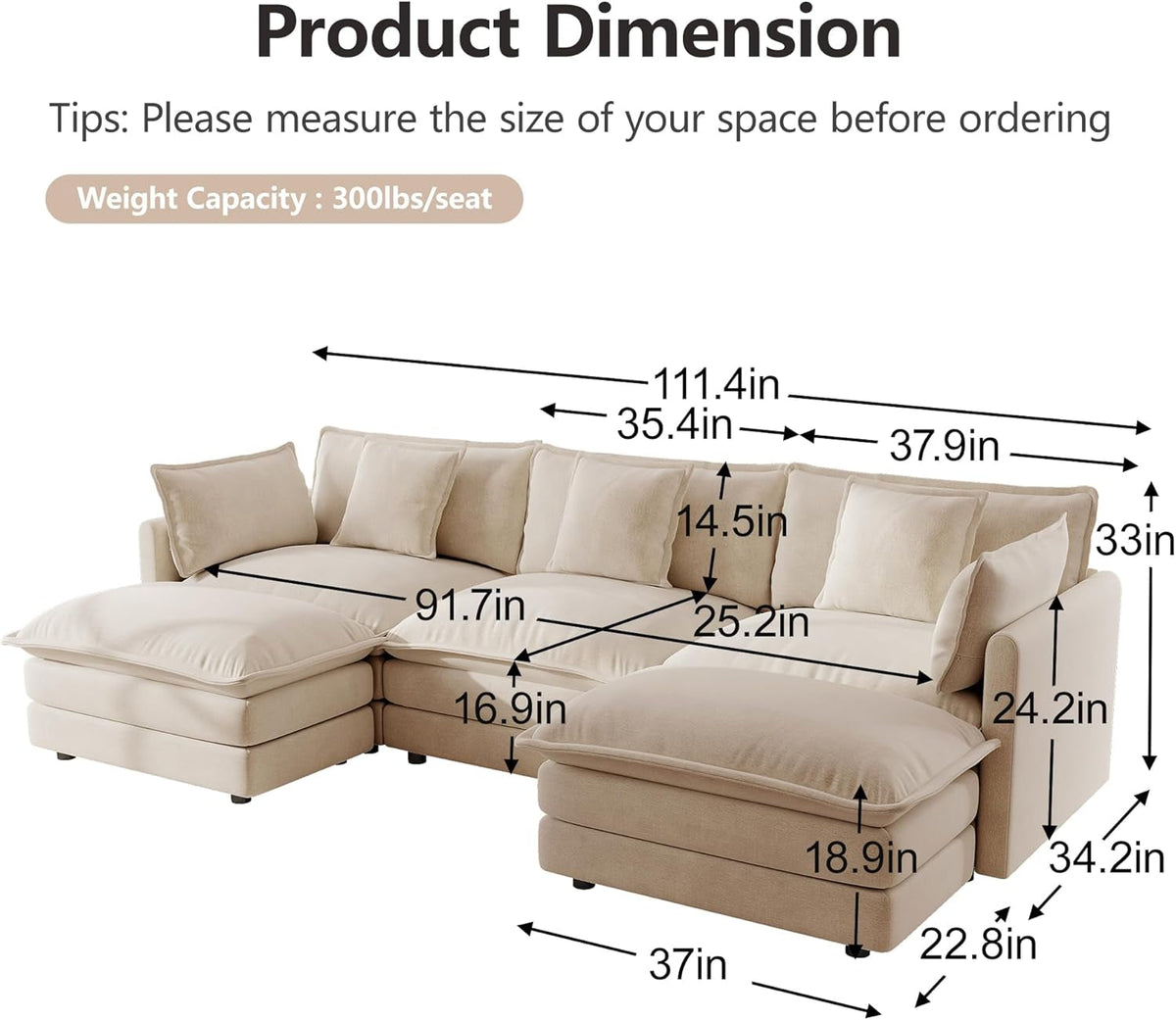 Modular Sectional Sofa Light Coffee Deluxe Configuration