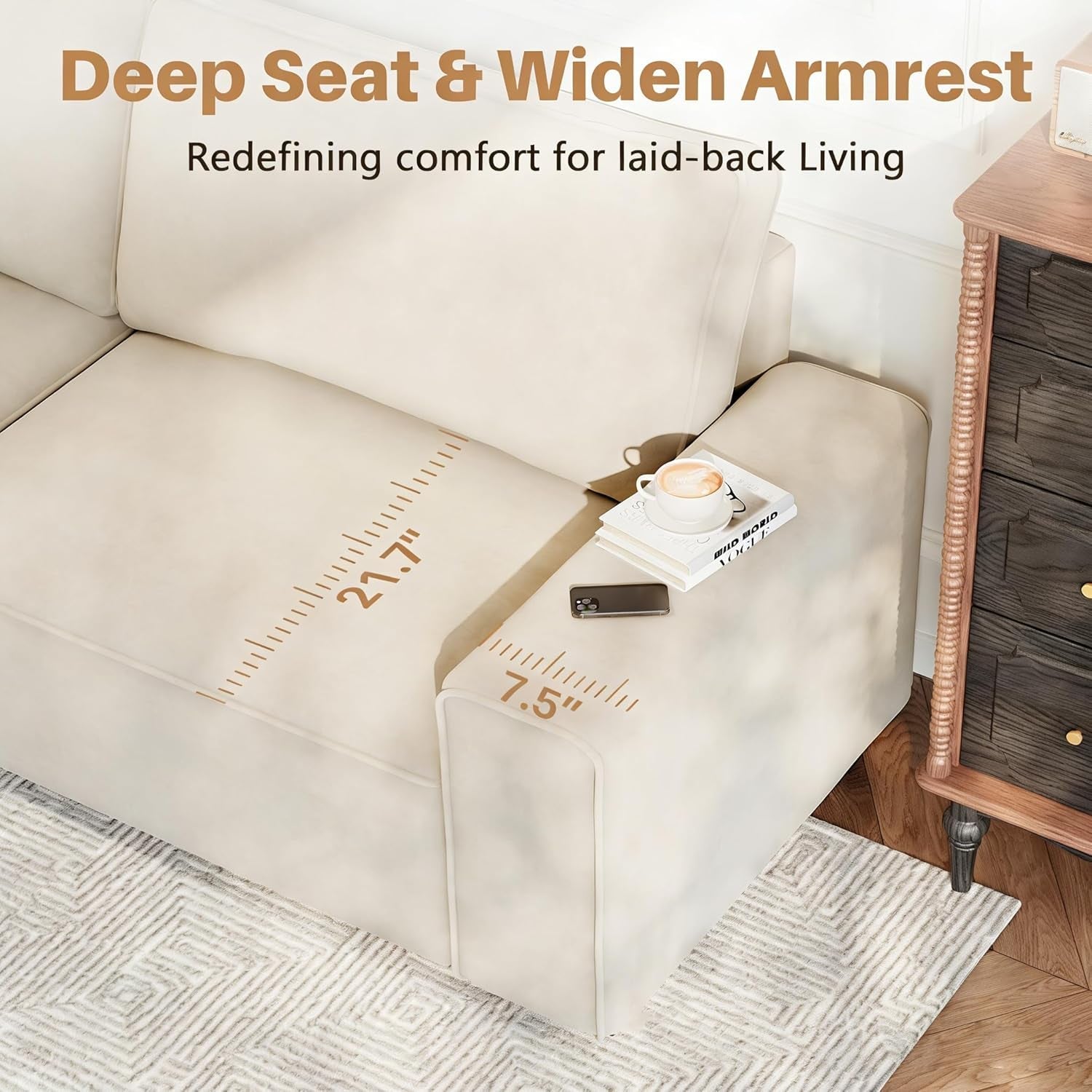 Eighty FiveInch Beige Sofa Modern Living Room Furniture-3