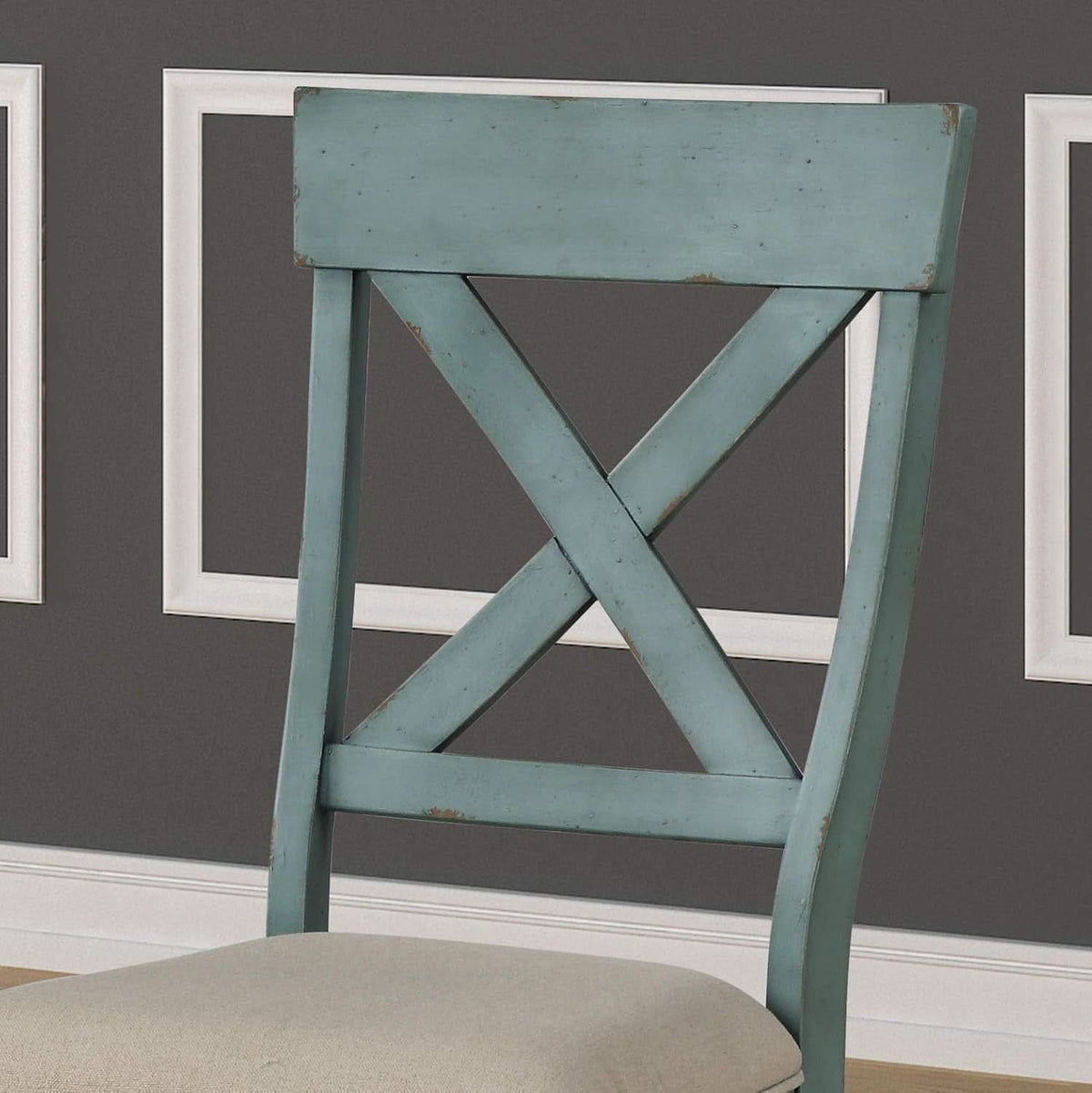 Prato Two-Tone Blue and Tan Wood Cross Back Dining Chairs, Set of 2