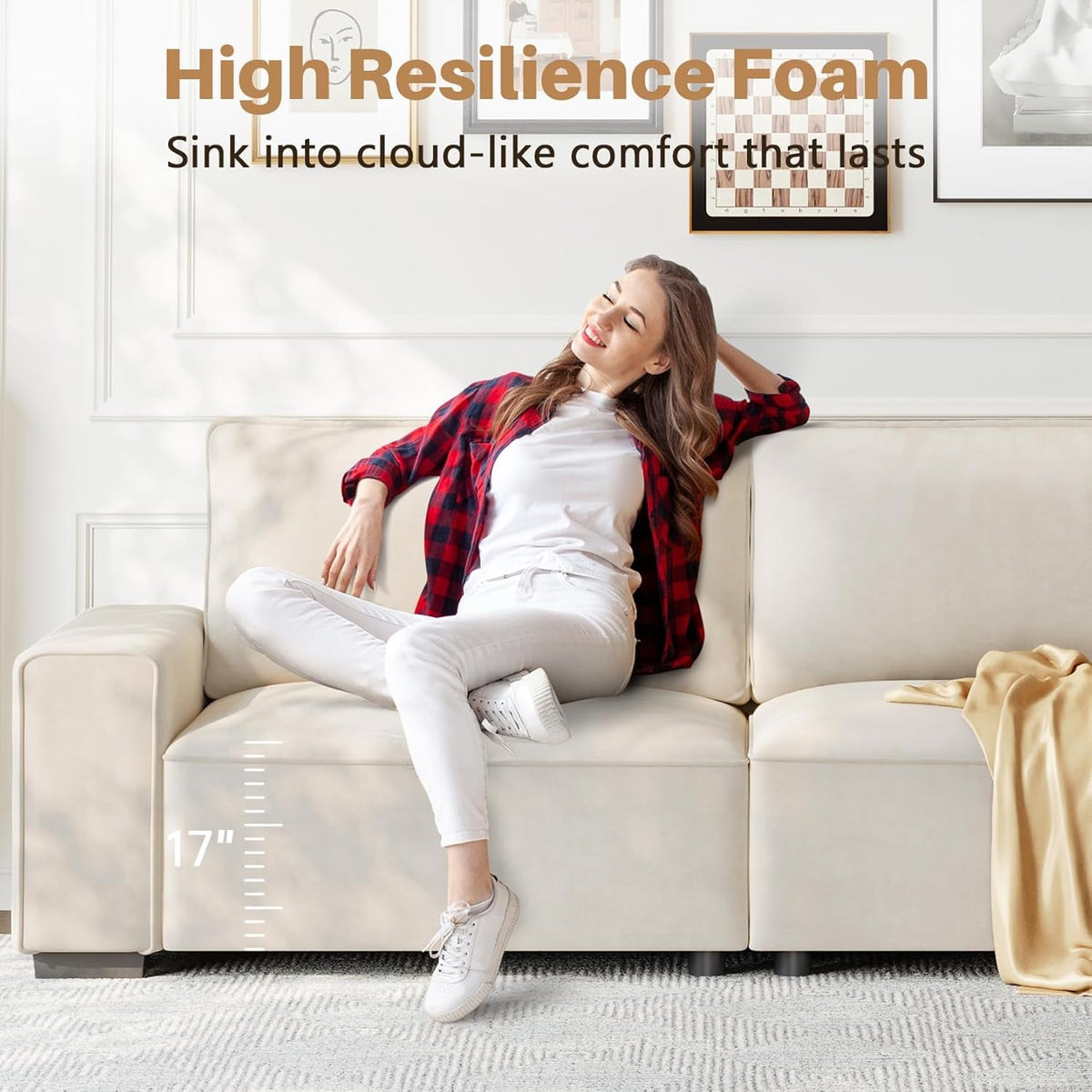Eighty FiveInch Beige Sofa Modern Living Room Furniture-4