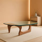 Mid Century Glass Top End Table With Light Walnut Finish