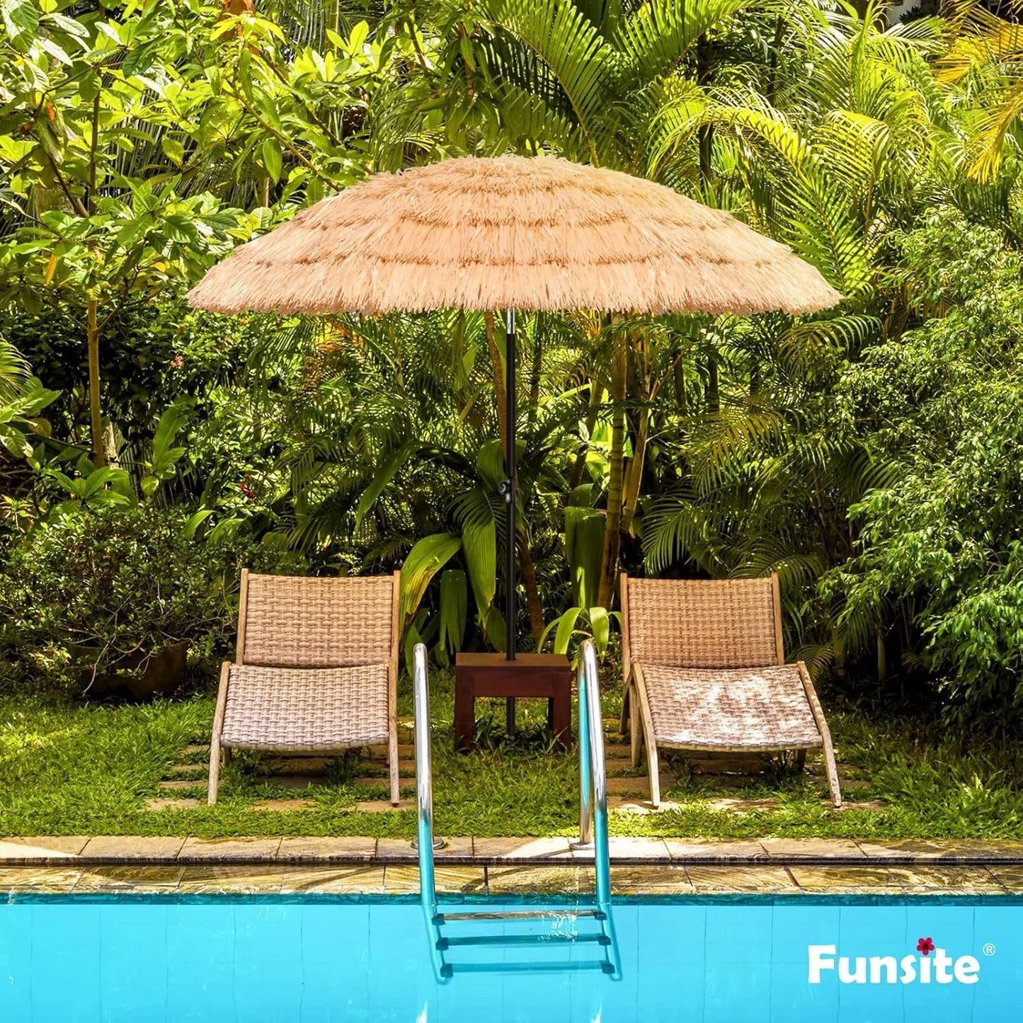Large Outdoor Protective Thatch Tiki Umbrella Tilt