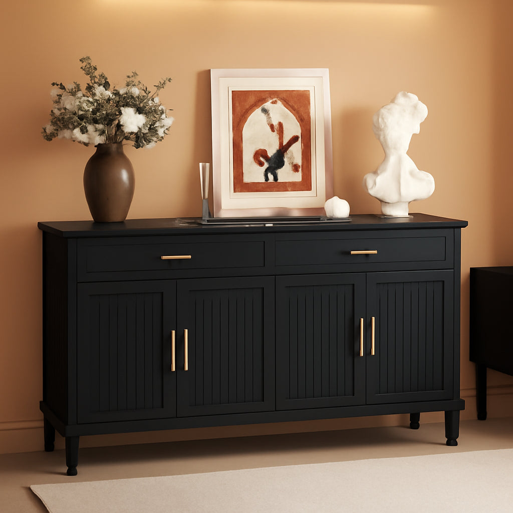 58Inch Modern Sideboard Buffet Cabinet Black Storage-0
