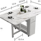 White Folding Extendable Dining Table Marble Storage
