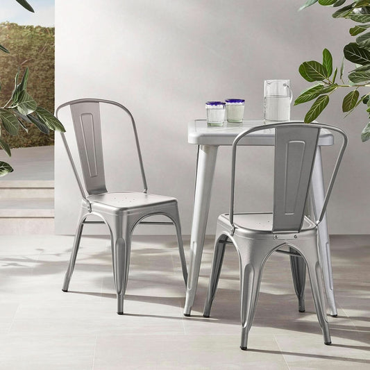 Dark Grey Metal Dining Chairs Set Of Four Durable X Bar Design