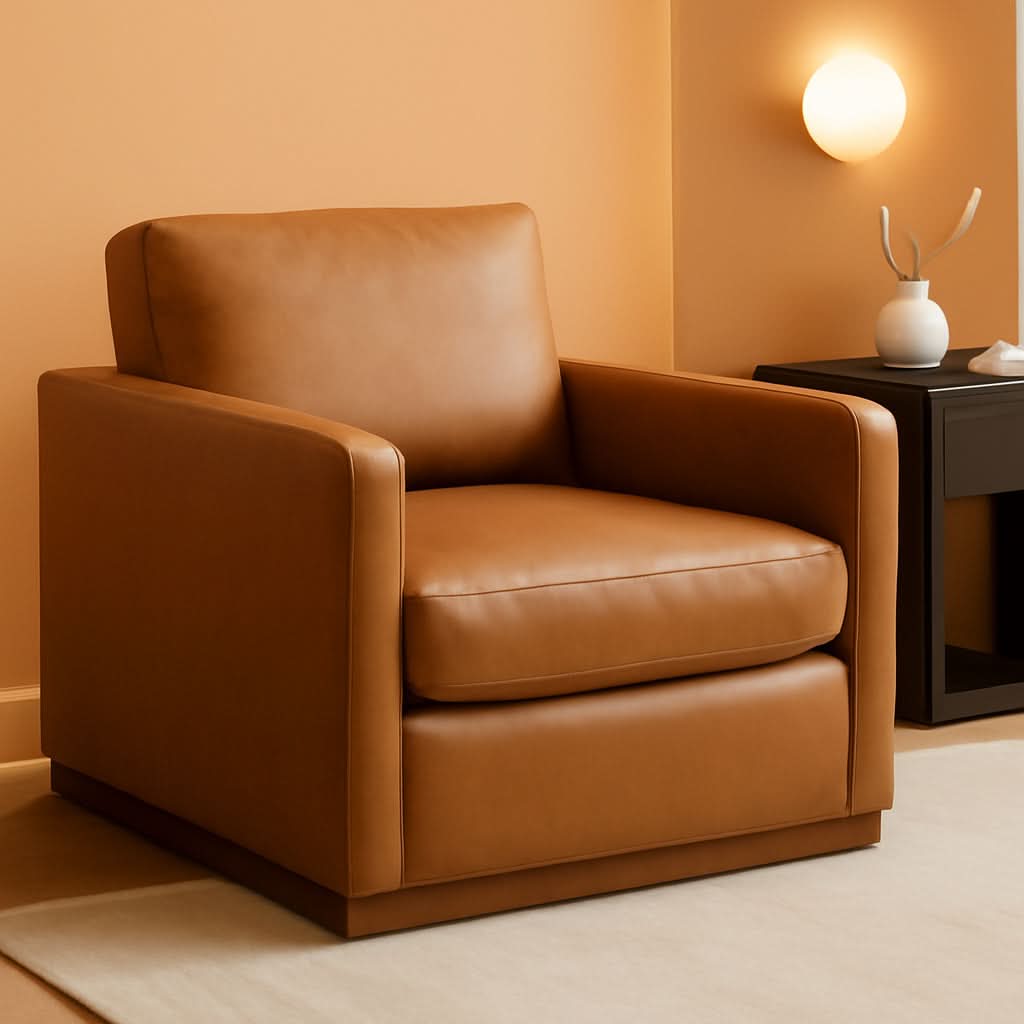 Swivel Accent Chair FauxLeather SaddleBrown Armchair LivingRoom
