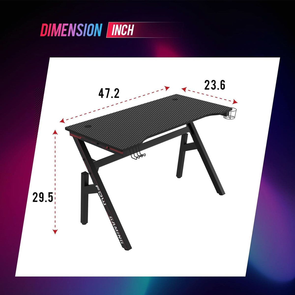 47 Inch Gaming Desk With Cup Holder For Home Office-2