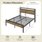 Full Size Brown Industrial Bed Frame Under bed Storage