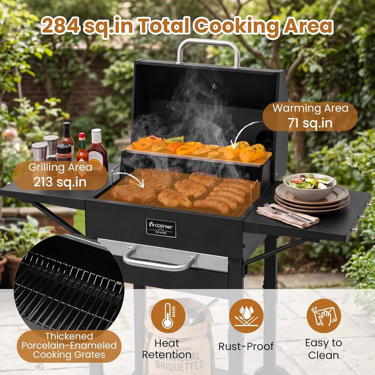 Charcoal Grill 284 Sq In Black