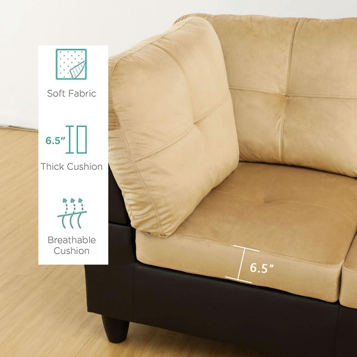 2 Piece L Shaped Sectional Sofa Set Beige Microfiber Right Hand Facing Ideal For Living Room-2