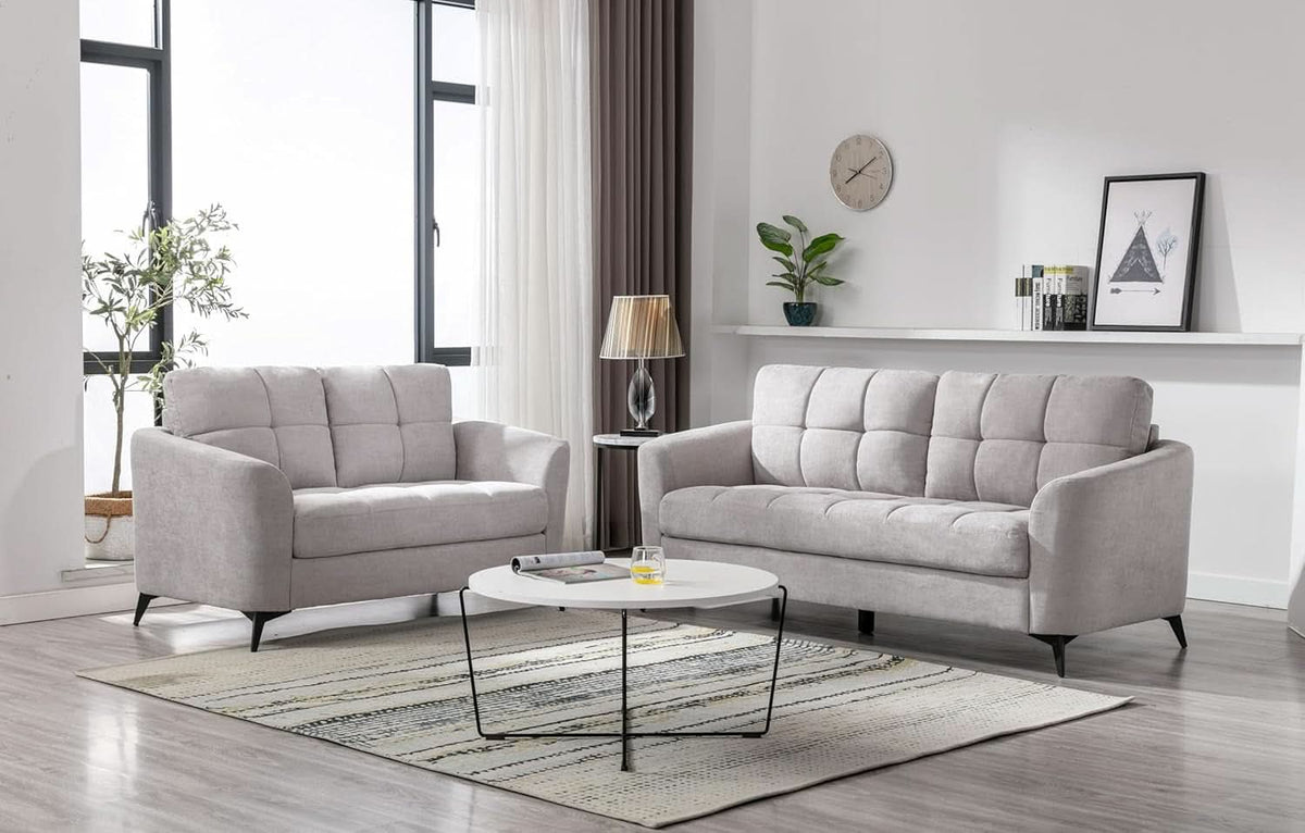 Callie Light Gray Velvet Sofa Loveseat Set 79 Inch Living Room Furniture