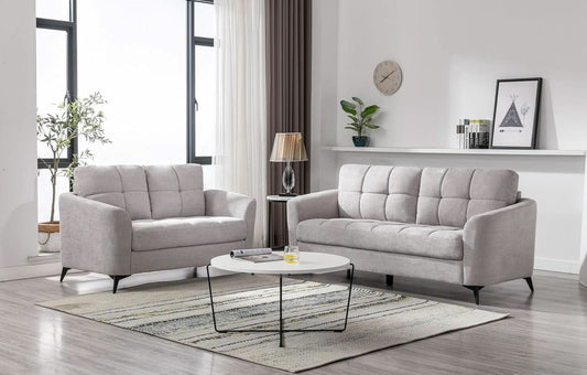 Callie Light Gray Velvet Sofa Loveseat Set 79 Inch Living Room Furniture