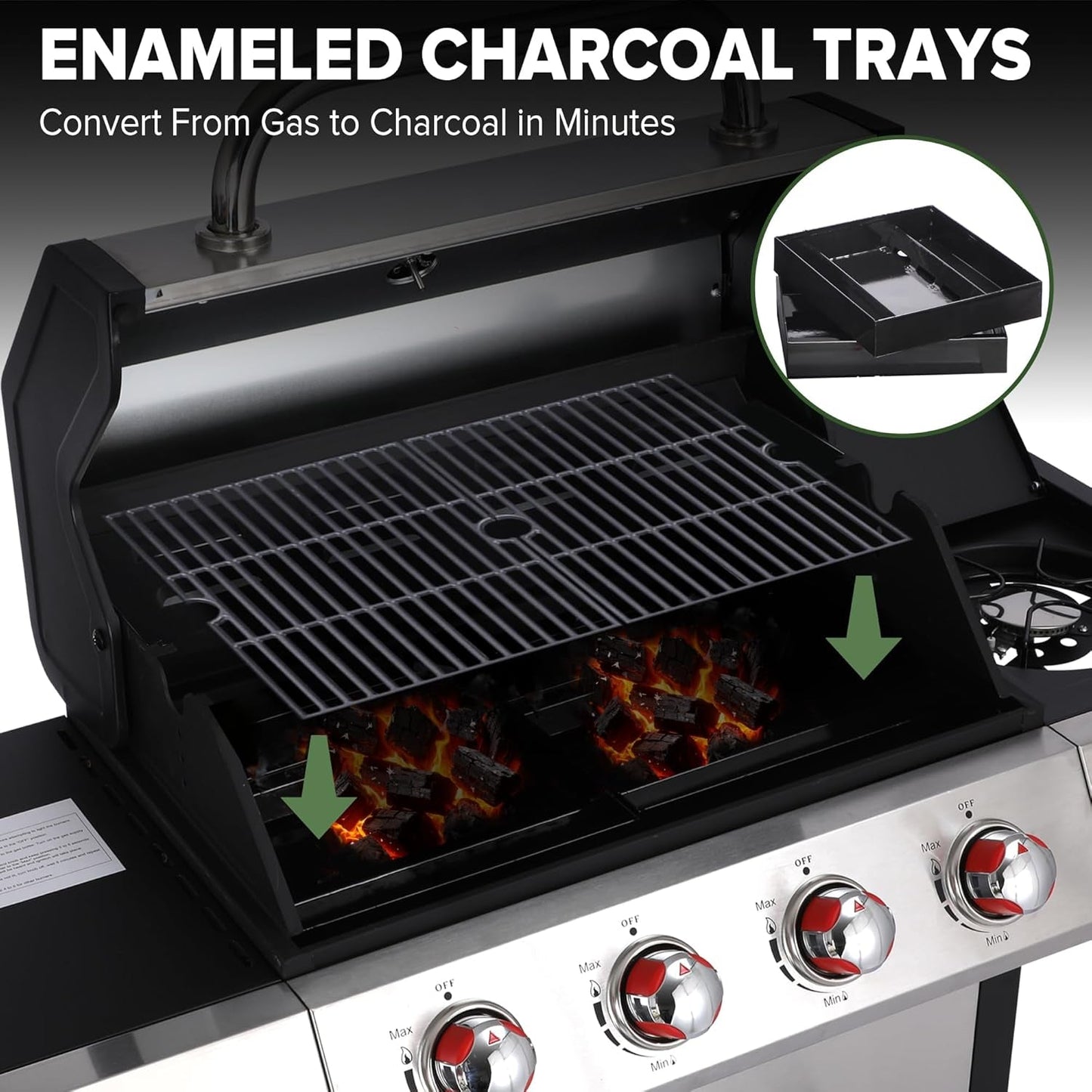 Gas Charcoal Barbecue Grill System Porcelain Grates