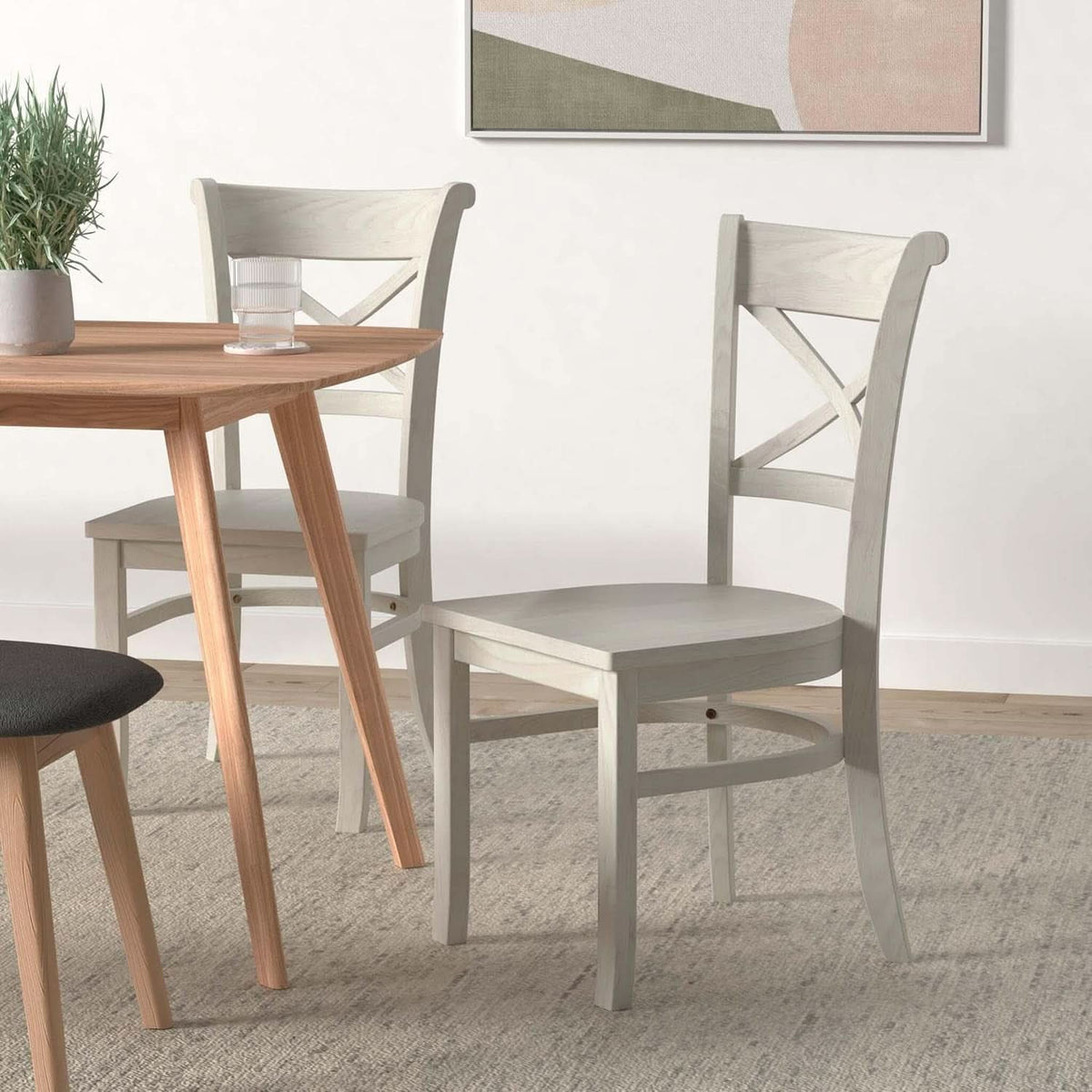 Set Of 2 35.8 In Parawood X Back Dining Chairs Unfinished