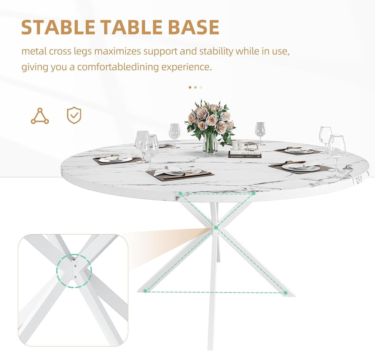 47.24in Circular Dining Table White Marble Pedestal