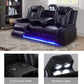 Leather Power Recliner Sofa Set With LED USB Ports Black