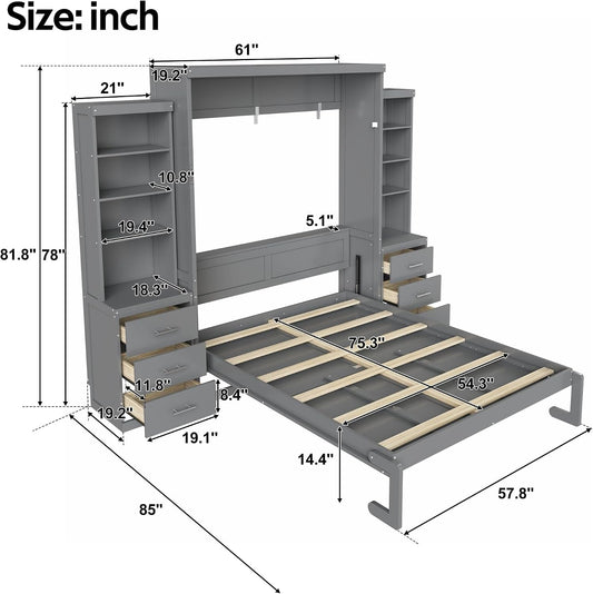 Gray Queen Murphy Wall Bed With Multifunctional Storage-1