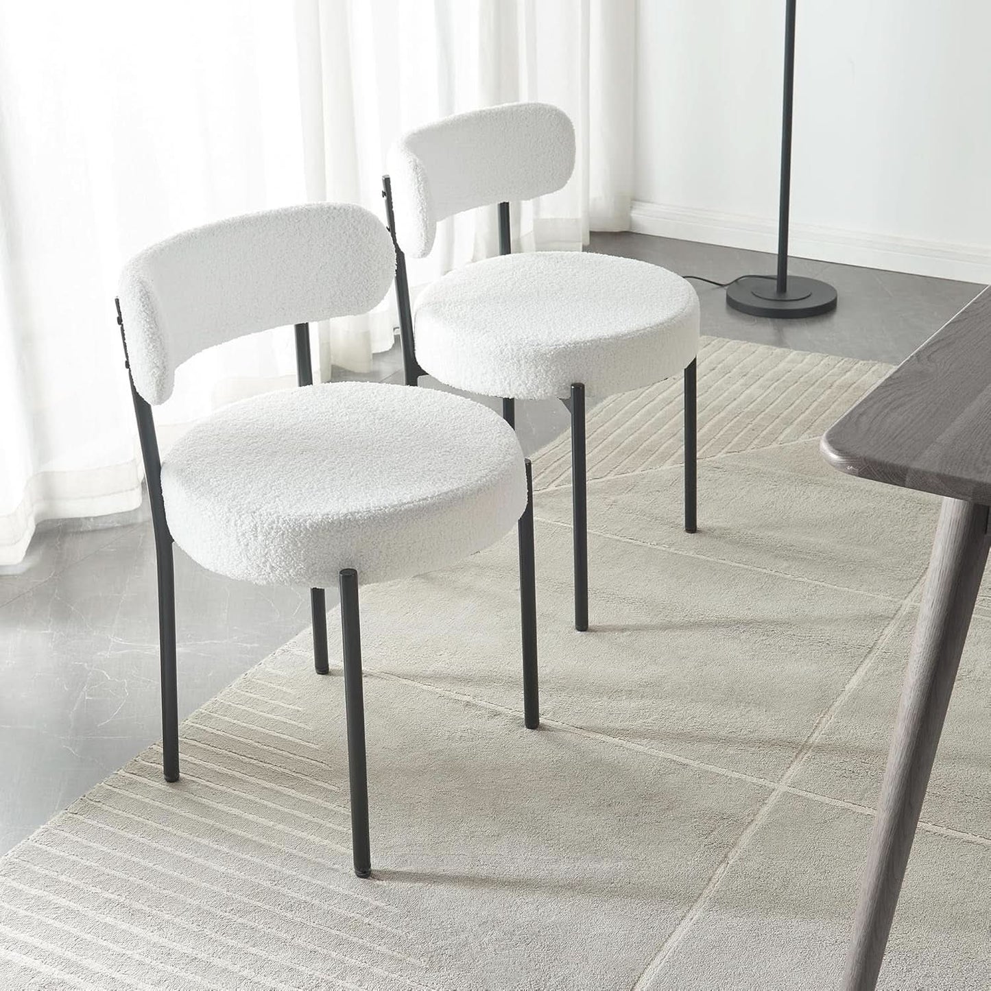 White Boucle Dining Chairs Set Of 2 For Dining Room