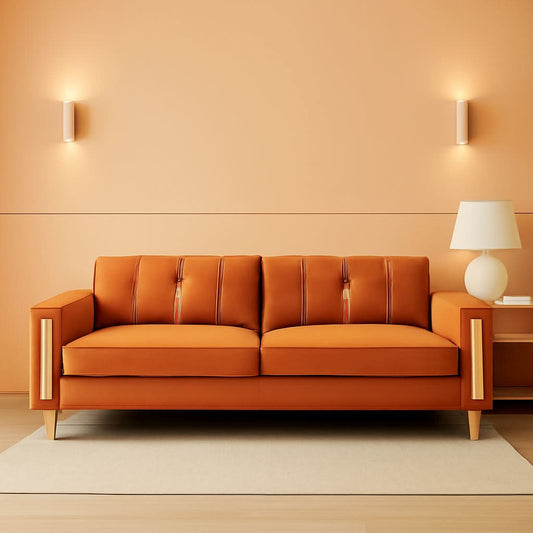 2 Piece Orange Velvet Loveseat Couch Set With Gold Metal Legs 86 Inch Living Room Sofa With 4 Pillows-0