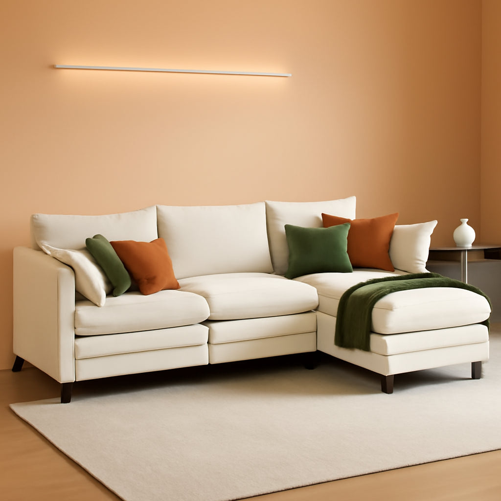 111Inch Modular Sectional Sofa Beige Upholstered Cushions-0