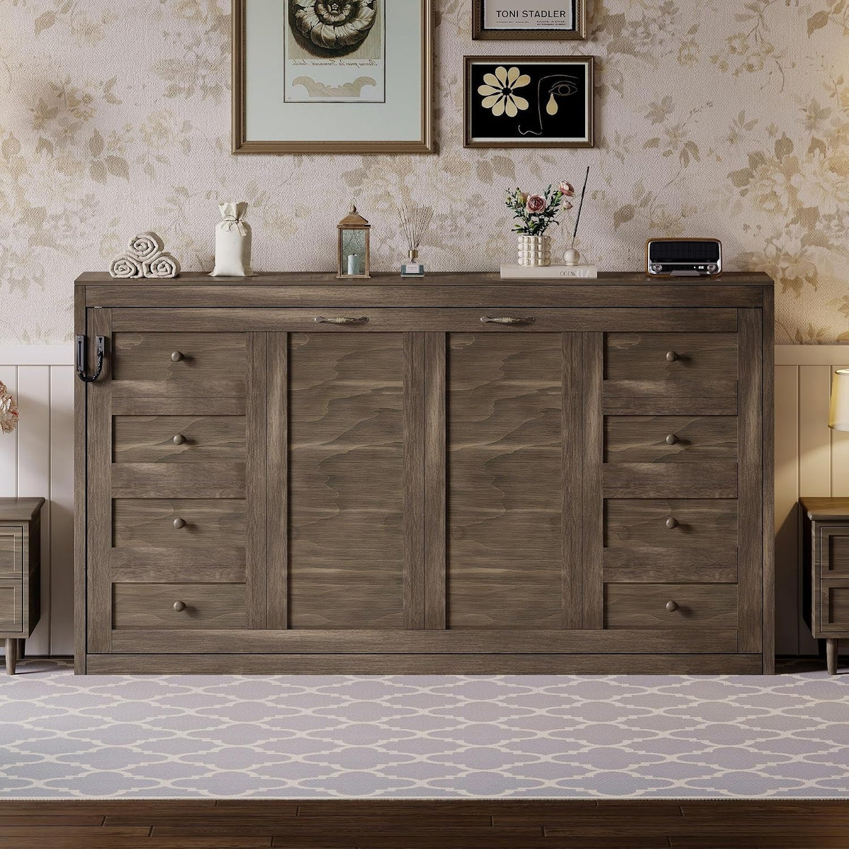 Contemporary Space Saving Murphy Bed With LED Brown