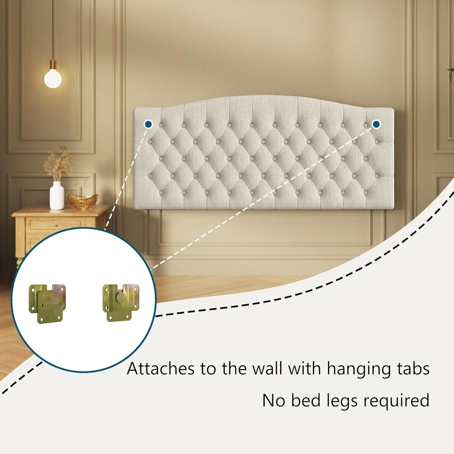Tufted Linen Upholstered Headboard for Queen Full Beds