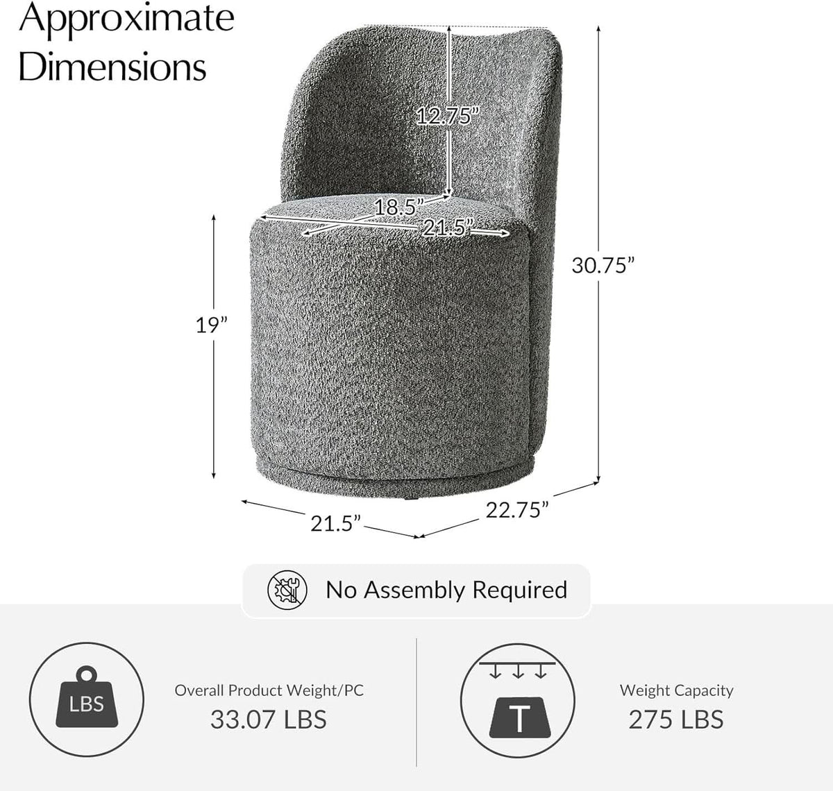 Gray Boucle Swivel Dining Chair ThreeSixty Rotation